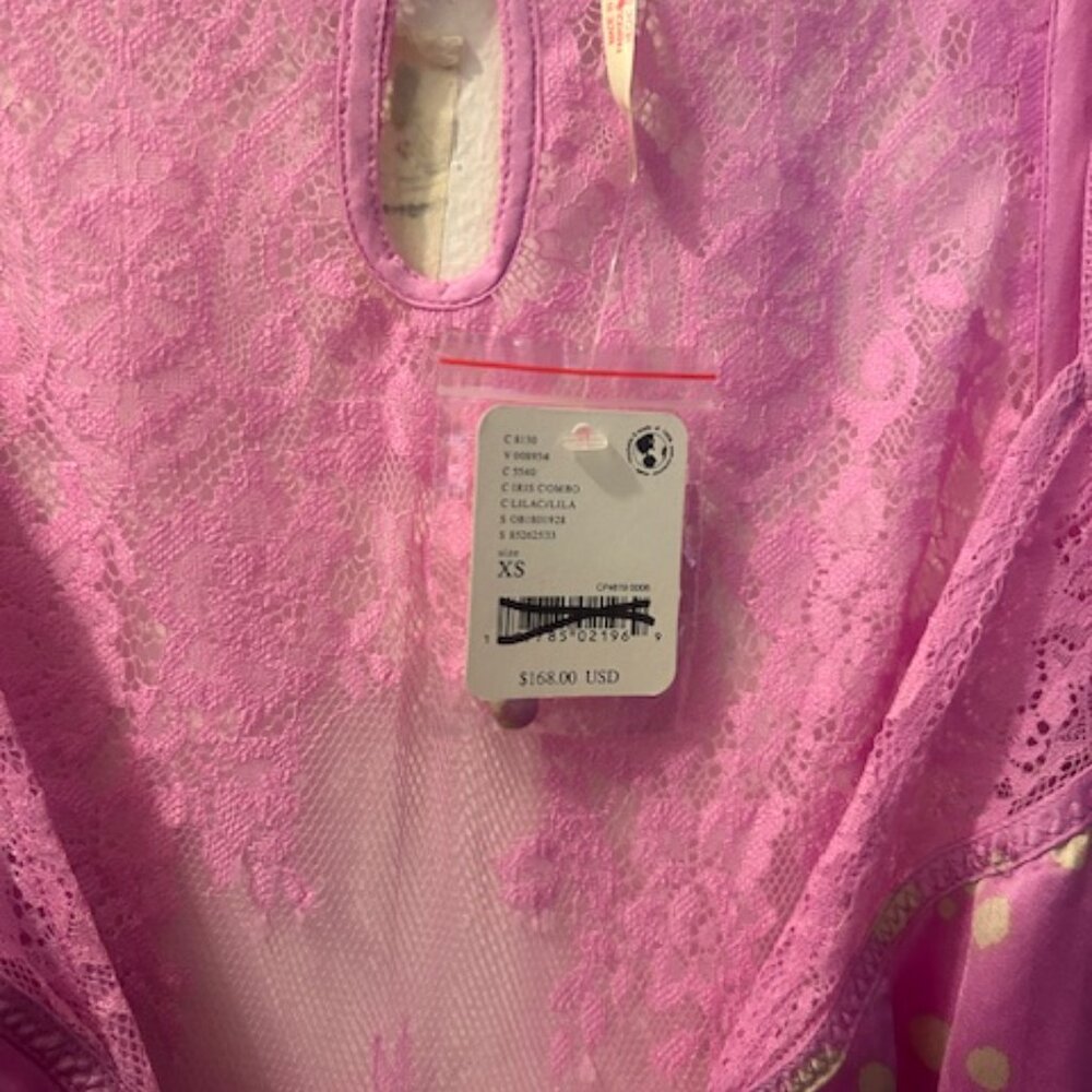Free People About That Mini Barbie Pink Lace Polka Dot V Neck Mini Dress NWT - Picture 3 of 16